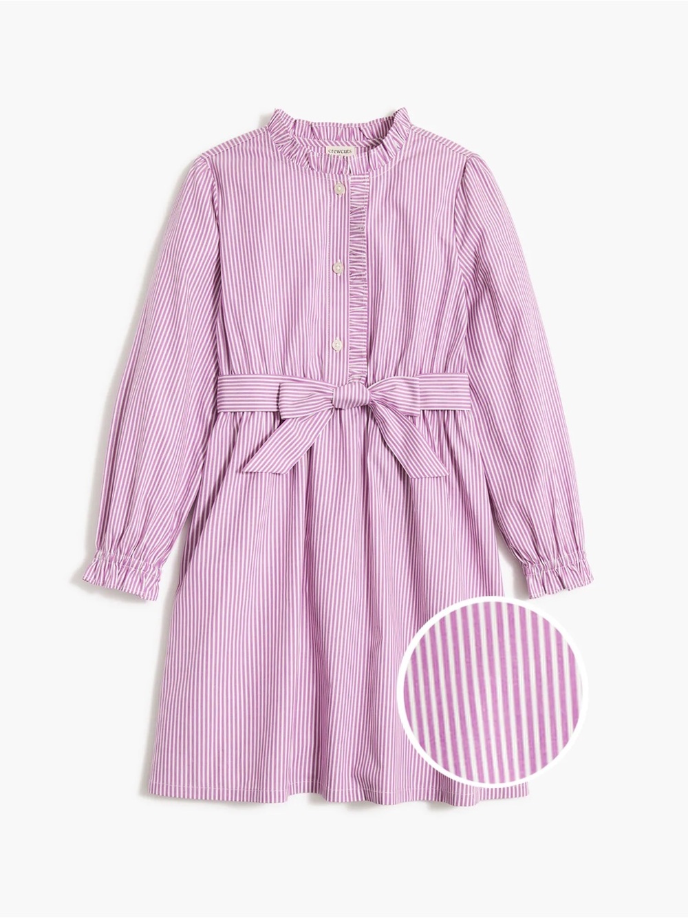 J.Crew Girls’ Violet Striped Long Sleeve Ruffle Shirtdress—5T